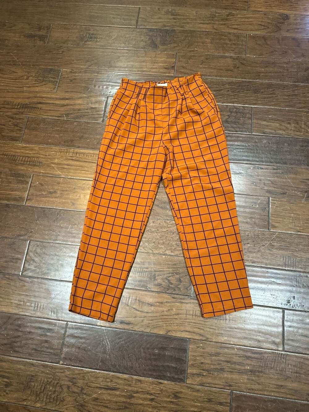 Blu Pepper Day to Day Orange‎ Grid Windowpane Tapered Pants Size S
